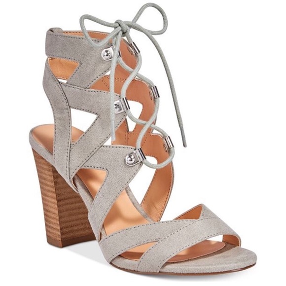 Lulus Shoes - XOXO Barnie Open Toe Block Heel Cutout Lace Up Heeled Strap Sandals Gray Wood